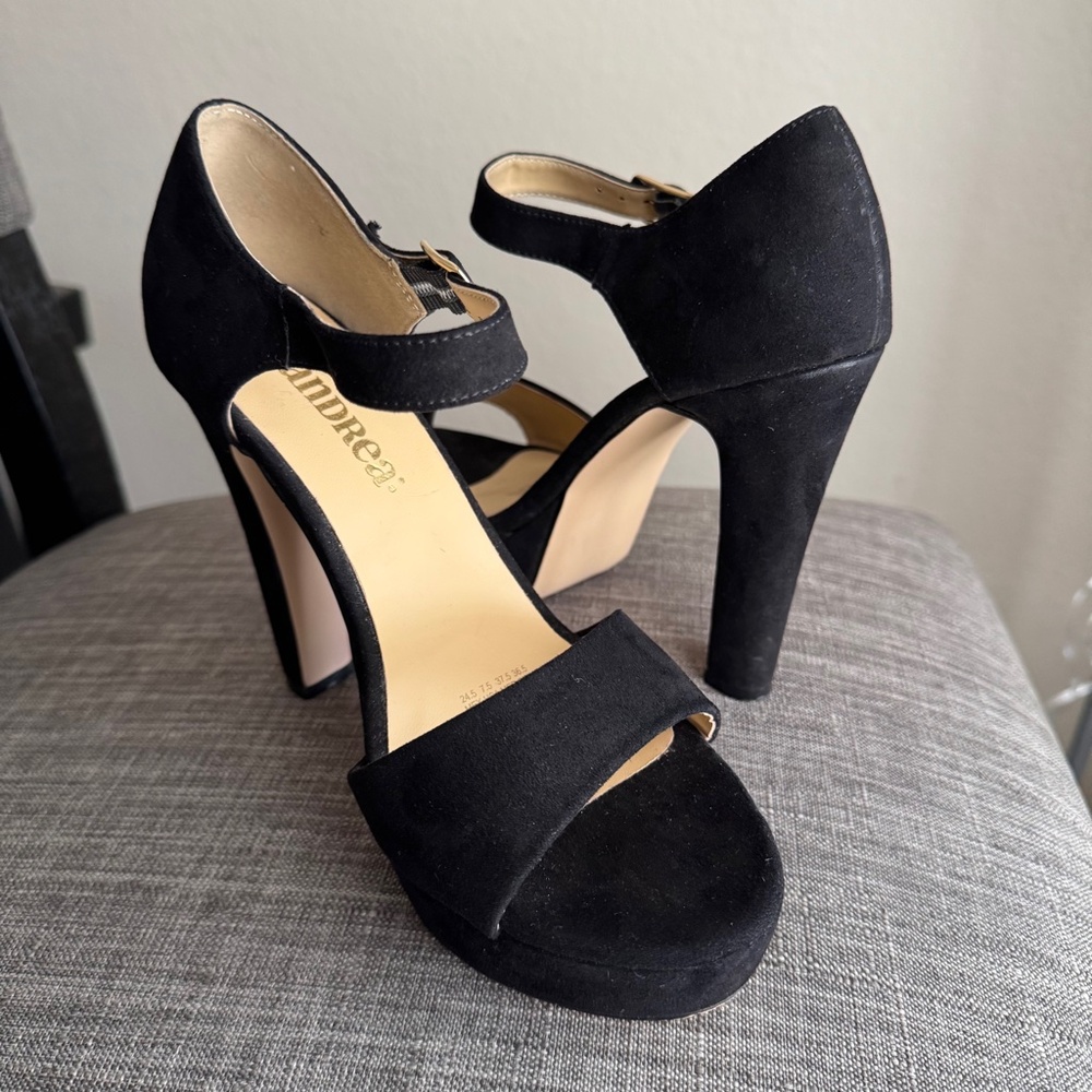 Black Suede Ankle-Strap Platform Heels - Women